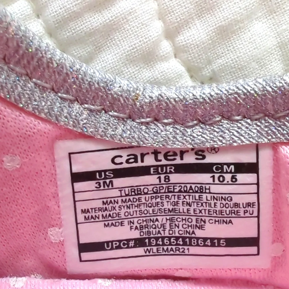 Carter's Shimmering Silver Baby Shoes with Bow Size 3M
